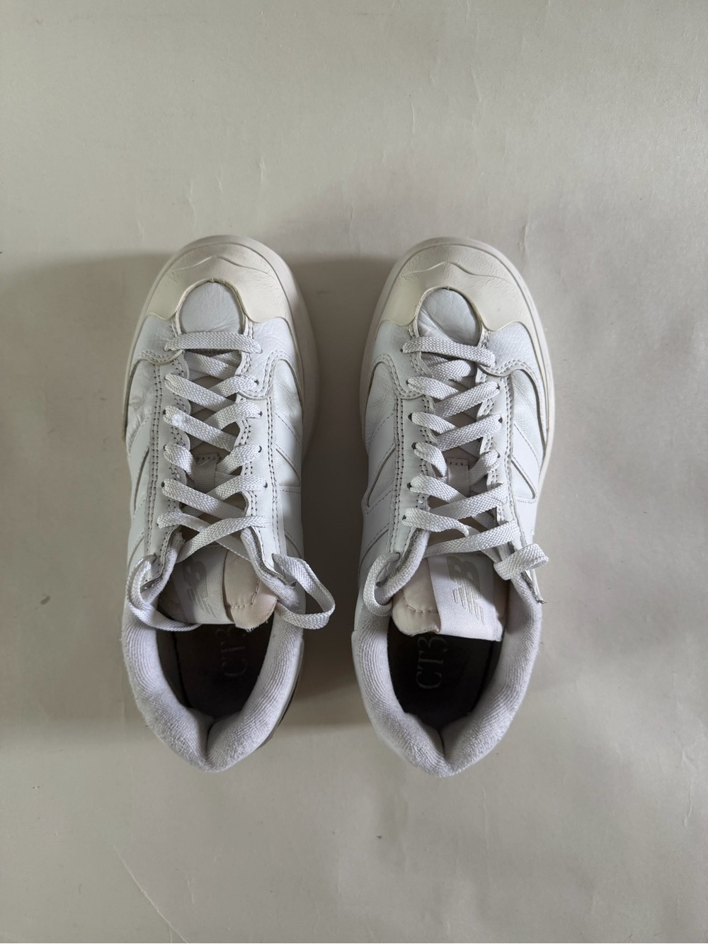 White Women's New Balance Platform Sneakers - Minimal Leather Low-Top - Picture 7 of 8